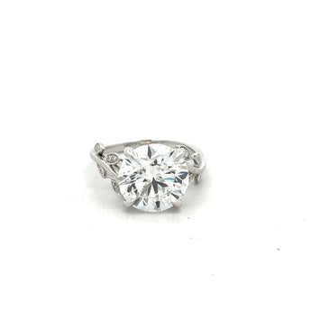 Modern 5.393 Carat Diamond Solitaire Ring with Artistic Side Motif