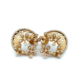 Floral Gold Finish Diamond Stud Earrings with Cutwork Design
