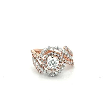 Elegant Rose Gold Double Halo Diamond Ring with Split Shank