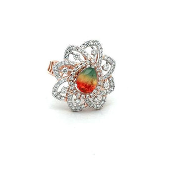 Designer Diamond Flower Ring with Pear Multicolor Center Stone