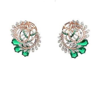 Luxury Emerald and Diamond Floral Cluster Statement Earrings in Rose Gold