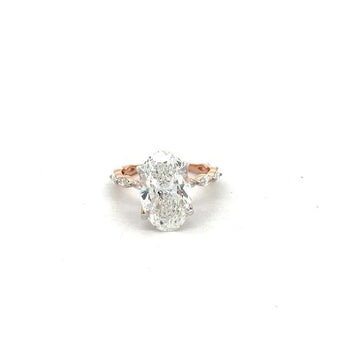 5.775 Carat Oval Cut Solitaire Diamond Ring in Rose Gold with Side Stones