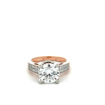 3.34 Carat Lab-Grown Round Diamond Solitaire Ring with Side Stones