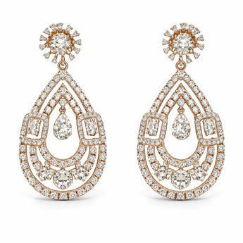 Teardrop Round Diamond Dangle Drop Earrings