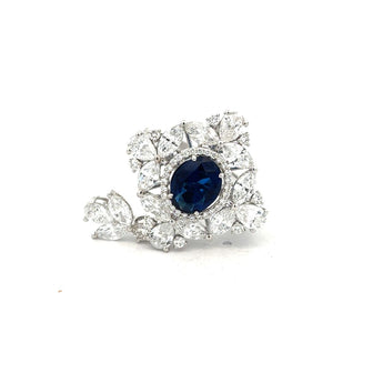 Blue Colorstone and Diamond Floral Statement Ring