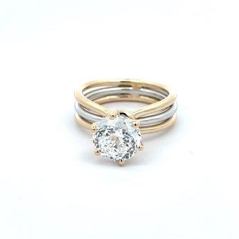 Round Cut 6.02 Ct Diamond Ring with Layered Gold Band