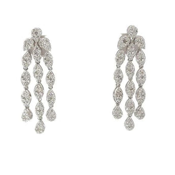 Elegant White Gold Triple Strand Diamond Dangle Earrings