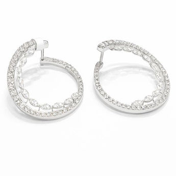 Marquise and Round Diamond Open Hoop Earrings