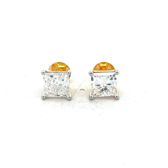 2.6 Carat Each Princess Cut Diamond Solitaire Studs