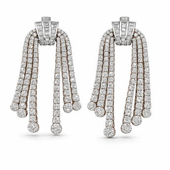 Baguette & Round Diamond Tassel Chandelier Earrings