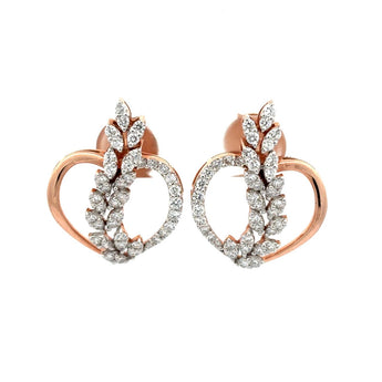 Rose Gold Diamond Leaf Motif Circular Stud Earrings