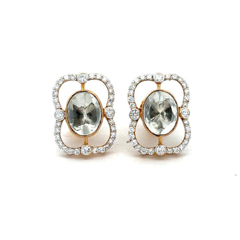 Oval Cut Crystal Diamond Halo Stud Earrings in Gold Finish