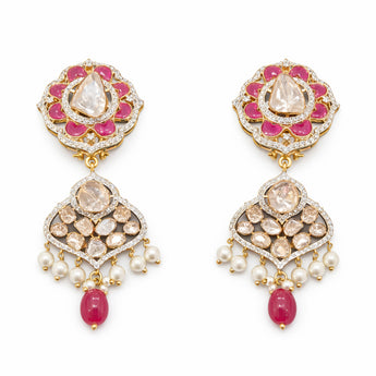 Exquisite Floral Polki Dimaond Dangle Earrings