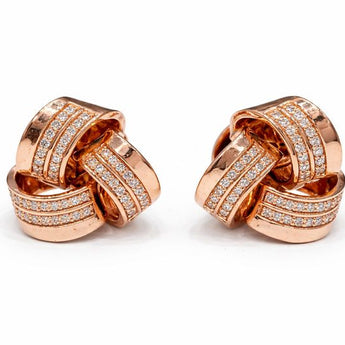 Luxury 14kt Rose Gold Triple Band Diamond Knot Hoop Earrings