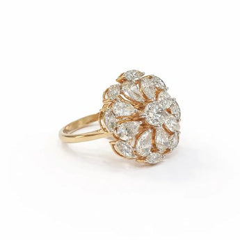 3.79 Carat Lab-Grown Diamond Floral Cluster Gold Ring
