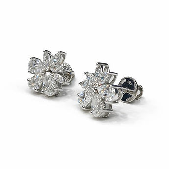 Stunning Marquise & Pear Diamond Flower Cluster Stud Earrings