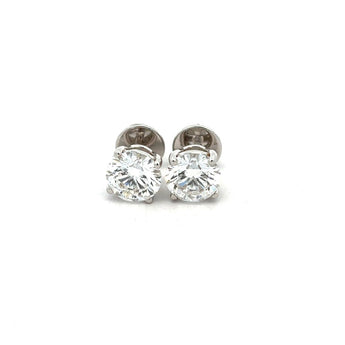 Classic Solitaire Diamond Stud Earrings in White Finish