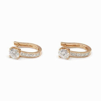 Elegant 14kt Yellow Gold Diamond J-Hoop Earrings with Solitaire Accent
