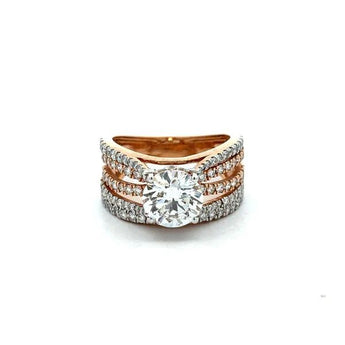 2.190 Carat Round Cut Diamond Ring with Layered Pavé Bands