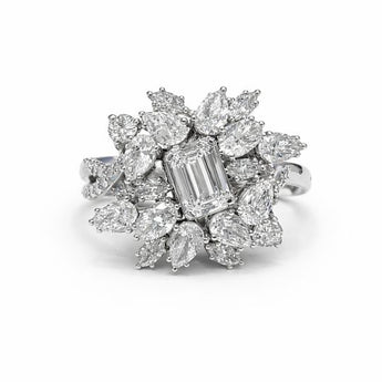 1 Carat Emerald Cut Diamond Cluster Ring with Marquise Accents
