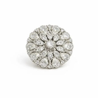 Floral Diamond Cluster Ring with Marquise Cut Stones in White Gold