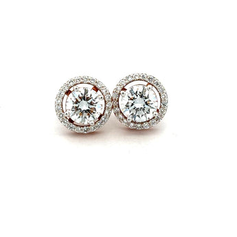 Round Halo Diamond Stud Earrings in Rose Gold Finish