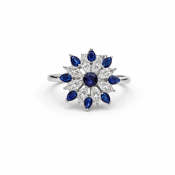 Elegant Blue & White Lab-Grown Diamond Flower Ring