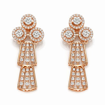 Luxury Three-Tier Diamond Cluster Dangle Earrings in Rose Gold