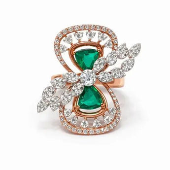 Green Center Stone Ring 1.64 Ct with Diamond Cluster