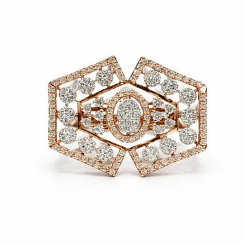 1 Carat Diamond Rose Gold Geometric Cocktail Ring with Hexagonal Halo
