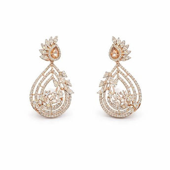 Luxury Diamond Open Pear Drop Earrings in 14K Rose Gold