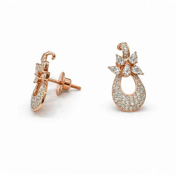 Diamond Floral Teardrop Dangle Earrings in 14K Rose Gold