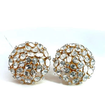 Vintage Style Polki Uncut Diamond Oversized Button Stud Earrings