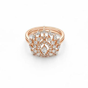 Royal Diamond Fan Ring featuring Marquise and Round Brilliant Stones