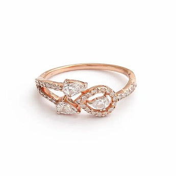 Rose Gold Pear Cut Diamond Bypass Ring with Teardrop Halo