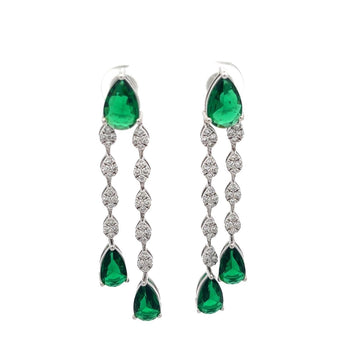 Exquisite Round Diamond & Colorstone Drop Earrings