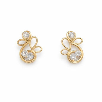 Yellow Gold Pear Cut Diamond Swirl Studs - Elegant Curved Design