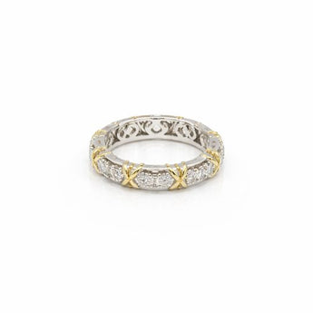Elegant 1 Carat Diamond Cross-Stitch Ring - 18KT Yellow & White Gold