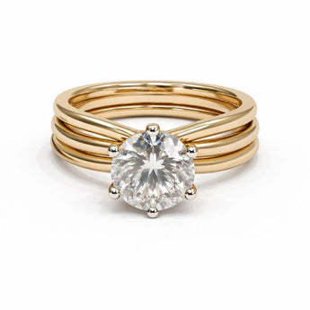 Round Cut 6.02 Ct Diamond Ring with Layered Gold Band