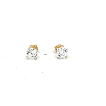 Minimalist Round Cut Diamond Solitaire Earrings in 14K White Gold