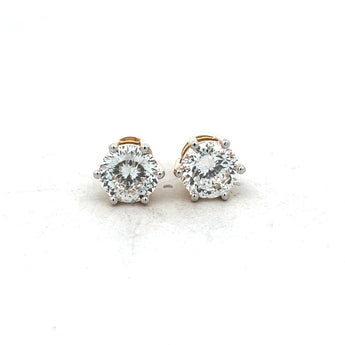 3 Carat Each Round Solitaire Diamond Studs