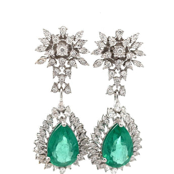 Pear Colorstone and Diamond Cluster Drop Earrings