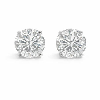 Round Diamond Solitaire Studs, High-Luster White Gold 4-Prong Everyday Earrings