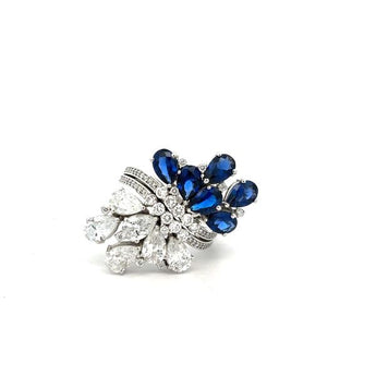 2.190 Carat Blue Sapphire and Diamond Floral Cluster Ring