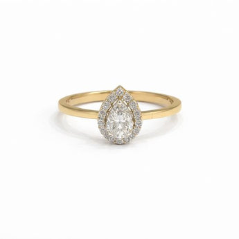 Classic Pear Cut Diamond Halo Ring in Yellow Gold