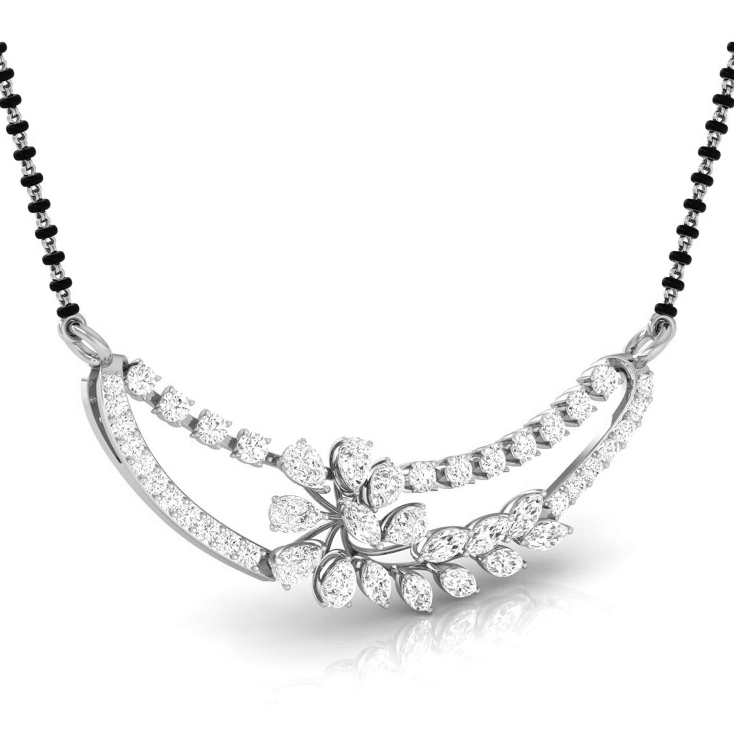 Fancy & Round Diamond Crescent Moon Pendant