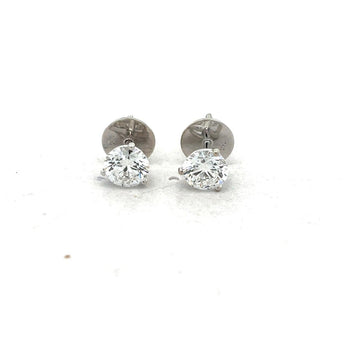 Minimalist Round Solitaire Diamond Studs, 3-Prong 14K Two-Tone Gold Martini Setting