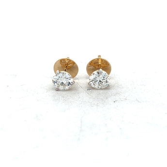 Minimalist Round Solitaire Diamond Studs, 3-Prong 14K Two-Tone Gold Martini Setting