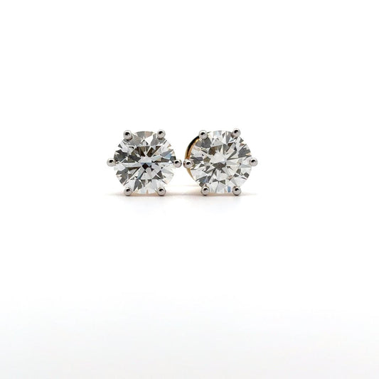 1.02 Carat Each Round Cut Solitaire Diamond 6-Prong Setting Earring