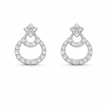 14K Gold Double Halo Diamond Studs - Elegant Circular Pattern